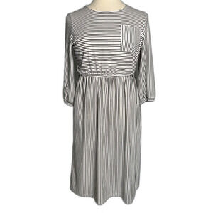 Merokeety Midi Black & White Stripe Dress, Sz L, 3/4 Sleeves, Pockets NWOT 2/$25